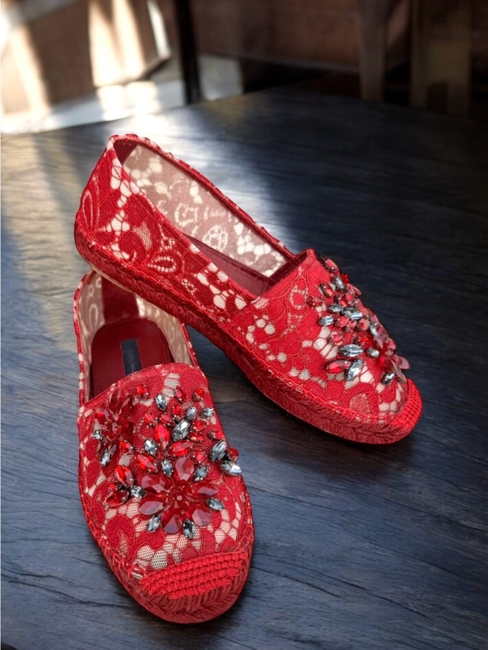 Dolce & Gabbana Swarovsky Red Flats  Espadrilles